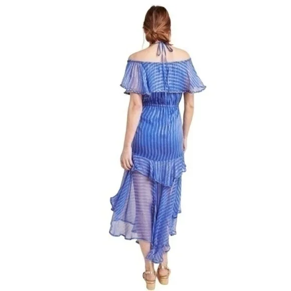 Misa Los Angeles Dress Blue Gold Medium Ambrosia Ruffle Hem Boho Festival NEW - Picture 15 of 16